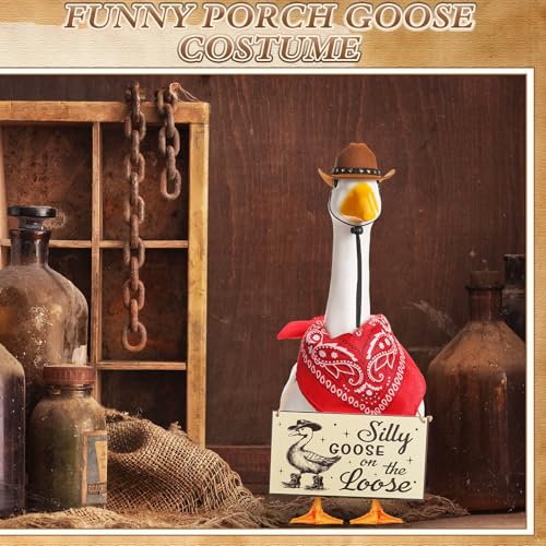 Cowboy Porch Goose Outfit Decoration Set,Red - color: Brown, Red