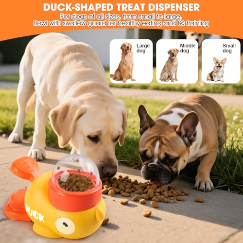 Interactive Dog Treat Dispenser Toy, 2026 New Duck Shape Puzzle Feeder,Interactive Dog Food Dispenser with Press Button and Rotating Design,Slow Feeding Game for Dogs and Cats