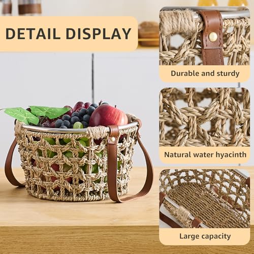 Farmhouse Seagrass Egg Baskets - Handmade Wicker Egg Collecting Basket with Handle - color: Round-Seagrass