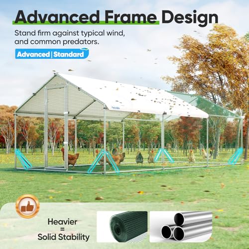 Quictent Large Metal Chicken Coop Run for 30+ Poultry w/Side Hardware Cloth | Waterproof Cover, Advanced Series Outdoor Walk-in Cage Hen Duck Rabbit Dog Pen Yard Farm House, 18x9x6.6FT - color: White, size: 214.5"L x 107.3"W x 78.0"H