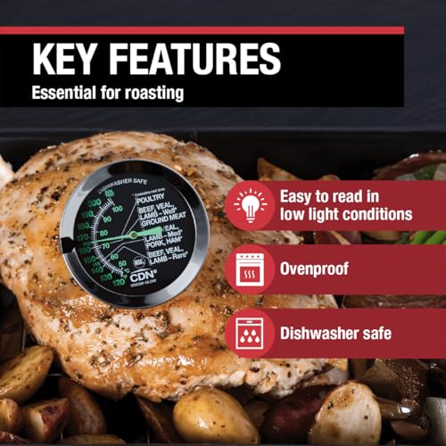 CDN Ovenproof Meat Thermometer – Glow Dial | ProAccurate® | 2" Easy-Read Dial | Waterproof, Recalibratable | For Oven Roasting, Poultry, Beef, BBQ | IRM200-GLOW - size: 2" Dial - Black