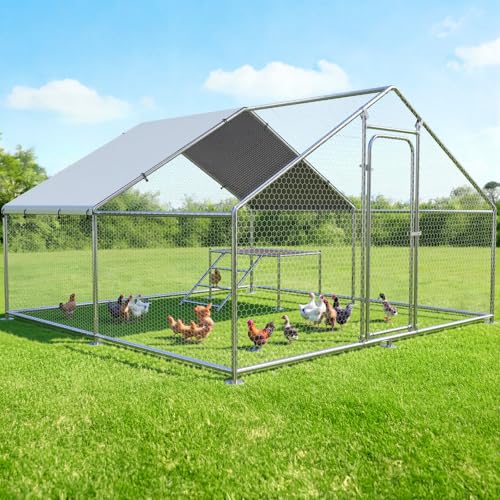 13.2x9.9 FT Large Metal Chicken Coop, Walk-in Poultry Run Enclosure | Weatherproof Cover, Reinforced Metal Frame, Walk-in Chicken Run, Outdoor Poultry Cage for Hens Ducks Rabbits - size: 157.5"L x 118.0"W x 78.0"H