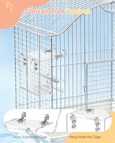 Pawfly No Mess Bird Feeder, Clear Acrylic Bird Cage Feeder, Hanging Bird Feeder for Cage, Parakeet Feeder, Bird Seed Catcher, Food Container for Parrot, Cockatiel, Budgie & Lovebird, Small - size: Small