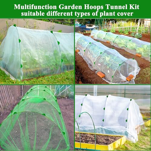 60Pcs Greenhouse Hoops Grow Tunnel Wide, 8FT Rust-Free Fiberglass Support Garden Hoops Kit for Raised Beds Plant Cloth Row Cover Netting-DIY Plant Support Garden Hoop for Netting-40Pcs Clips - style: 60 PCS