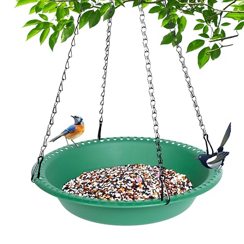 Hanging Bird Feeder Tray with Drainage Holes for Outside, Bird Seed Catcher Tray, Feeding Station (14 inch, Green) - color: Green, size: 14 inch