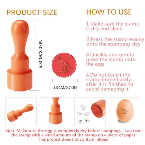 AHANDMAKER 5 Styles Cute Tiny Raptor Stamp Dinosaur Wooden Egg Stamps Decorative Label Stamps for Card Making Planner Decal Egg Famers and Owners, Farm Supplies(No Ink Include) - style: Dinosaur