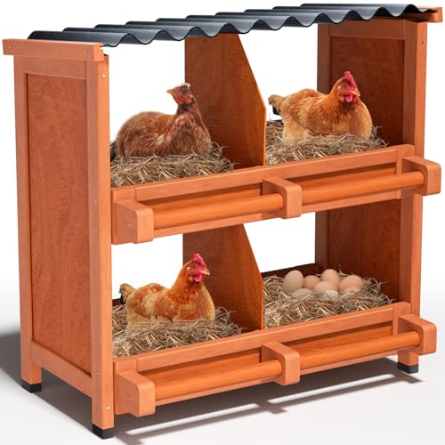 Chicken Nesting Boxes,4 Compartments Wooden Nesting Boxes for Chickens,Laying Nest Boxes for Hens Ducks Poultry Protect Eggs Chicken Coops Easy Egg Collection (4 BOXS) - size: 4 BOXS