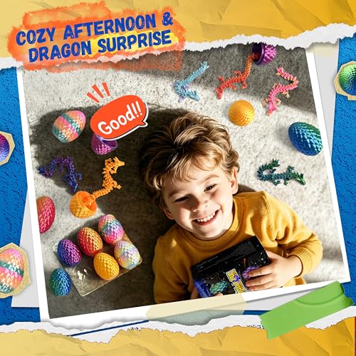 Impossmaker 6pcs 3D Printed Dragon Eggs, Cool Articulated Crystal Dragon Toys for Boys Kids Teen, Surprise Dinosaur Eggs for Party Favors, Fun Goodie Bag Stuffers for Birthdays, Classroom Prizes - style: 6P