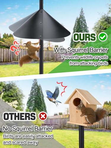 95 Inch Bird Feeder Pole with Squirrel Baffle - Adjustable Height Bird House Feeding Station Stand with Heavy Duty 5-Prong Anchor Shepherds Hook Hanger for Outdoor Garden Birds Watching