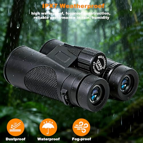 12x42 HD Binoculars for Adults High Powered with Phone Adapter Tripod | Bird Watching Binoculars Compact BAK4 Prism FMC Lens Waterproof Low Light Vision Binoculars for Cruise Ship,Hunting,Hiking