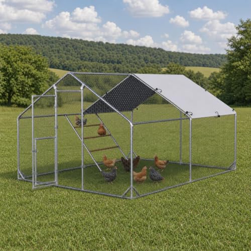 4ever2buy Metal Chicken Coop Run with Climbing Ladder 10x13 FT | Walk-in Chicken Run Pen Poultry Cage, Chicken Coop with Water-Resistant Anti-UV Cover, Large Chicken Coop for 12-15 Chickens