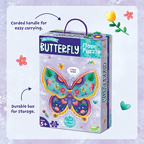 Peaceable Kingdom Jumbo Butterfly Floor Puzzle 53 Pieces | A 53-piece floor puzzle that builds focus and patience. Includes corded Handle for Easy Carrying. Ages 5+. - style: Butterfly