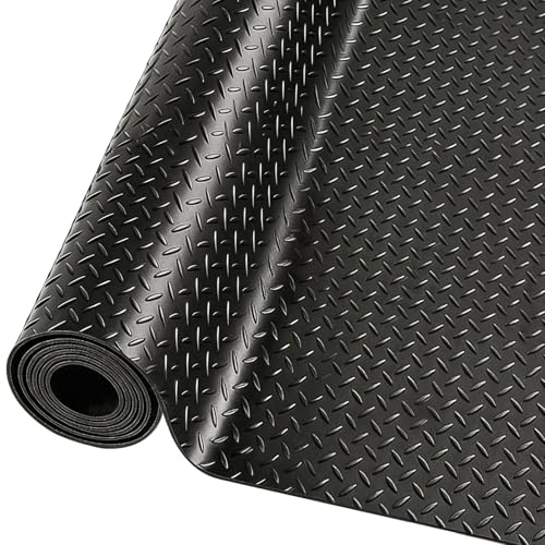 4x10FT Flooring Roll Diamond Plate Rubber Garage Floor Mat | Non-Slip Commercial Grade Parking Mat for Garage Floor,Warehouse, Trailer, Golf Cart，Black - size: 4X10 Feet