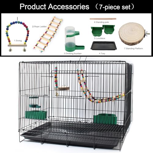 20-inch Bird Cage,Foldable Medium Small Parrot Parakeet Bird Cages for Parrots Canaries Cockatiels Lovebirds Finches Budgies Conures Pet Metal Birdcage with Slide-Out Tray and 4 Pcs Bird Toys
