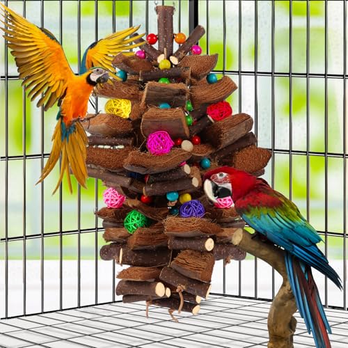 Kyouki Bird Toy for Parrots，Cockatiels, Budgies, Conures, Macaws, Lovebirds, Amazons and Other Small/Medium/Large Birds - Chewable & Shreddable Natural Coconut Husk Enrichment Toy (Large) - size: Large Standard