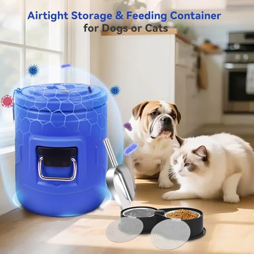Newget 20lb Airtight Stainless Steel Dog Food Storage Container with Scoop | Airtight, Sturdy, Moisture-Proof, Large Metal Cat & Dog Food Container with Lid, Prevents Pets from Opening, Easy to Clean - size: 20 lb
