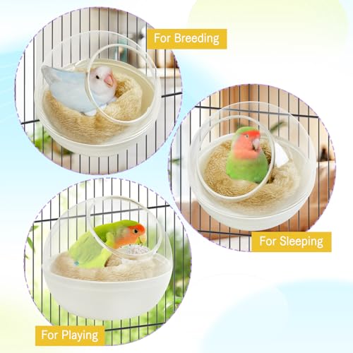 kathson Plastic Bird Nest Chewproof Small Bed with mat Hanging House Hut Bird Cage Breeding Hatching Nest Washable Parakeet Nest for Parrot Budgie Love Bird Canary (White) - color: White