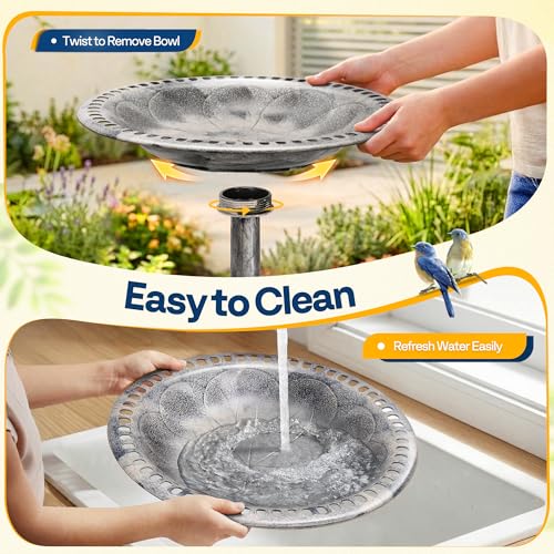 VIVOHOME Bird Bath for Outside, Polyresin Pedestal Birdbath, Gray | Weather-Resistant, 20-Inch Bowl, 28-Inch Height, for Outdoor/Garden, Bird-Friendly, Easy to Clean - color: Gray