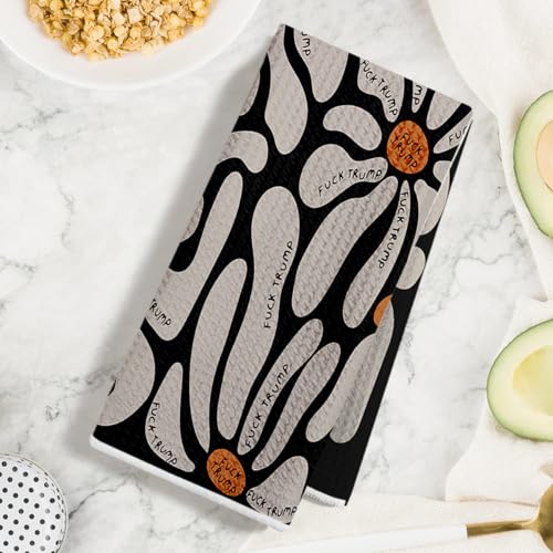 Jztco 2 Pcs Funny Trump Kitchen Towel, Floral Flower Hand Towels | Anti Trump Gifts for Women Absorbent Microfiber Dish Cloth Tea Towels for Kitchen Home Decor 14x24 Inch - color: Multi 1517