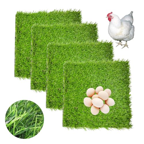 Hamiledyi 4 Pack Chicken Nesting Pads-12×12x 1.2,Washable Thicken Artificia Grass Nesting Box Liners Reusable Laying Eggs Turf Mats for Chickens Coop Pet Outdoor Indoor - size: 4 Pcs Green
