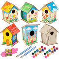 BlockPro 24 Pack Bird House Kits for Kids with Paint & Brushes, DIY Wooden Birdhouse Painting Set, Spring Summer Arts Projects, Educational Craft Gift for Birthday, Party, Parent-Child Activities