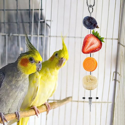 Bird Food Holder Stainless Steel Fruit Vegetable Stick Skewer for Parrots Cockatoo Cockatiel Cage Treating Tool (L: 7.86inch) - size: L: 7.86inch