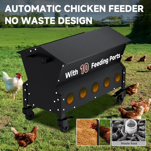 120 LBS Large Automatic Chicken Feeder, Heavy-Duty Galvanized Steel Poultry Feeder Kit, Waterproof & Rodent-Resistant Gravity Dispenser, No-Waste Design for 16-24 Hens, Holds 3 Bags of Feed