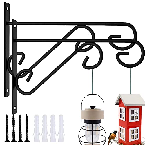 Hanging Plant Bracket, 2 Pack 10-inch Plant Hangers Outdoor Indoor, Rust-Proof Coated Metal Hanging Basket Hook, Decorative Wall Plant Hooks for Hanging Plants Flowers Lanterns Bird Feeders - size: 10-Inch 2 Count