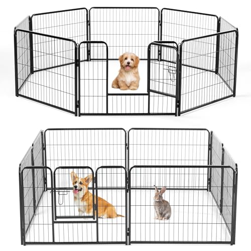 NEWBULIG Dog Playpen Indoor 8 Panels 24 Inch, Metal Outdoor Dog Fence Pen | Heavy Duty Metal Exercise Pen, Foldable Portable, RV Camping, Yard Garden, Small Dogs Pet Pen - color: Basic Black, size: 24IN