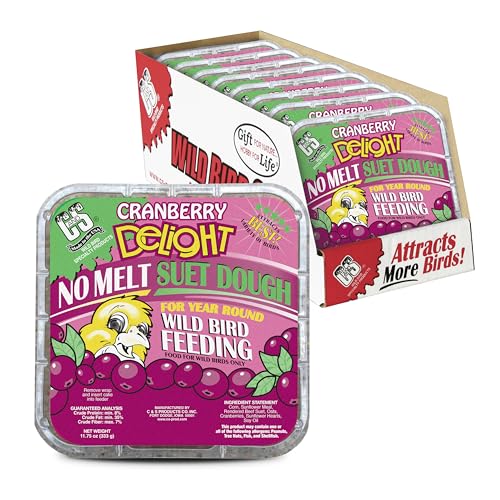C&S Cranberry Delight No Melt Suet Dough, Suet Cakes for Wild Birds Including Robins, Blue Jays, Bluebirds, Tanagers, Thrushes and More, 8 Pack - size: 1.47 Ounce (Pack of 8), style: Cranberry, 8 Pack