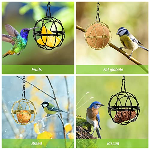 6 Pcs Suet Bird Feeders for Outside Hanging, Metal Wild Bird Feeders | Suet Ball Feeder for outdoors with Hooks, Weatherproof, for Garden Yard Patio Outside Decoration, Easy to Clean & Hang, Gold - color: Gold