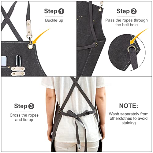 Hongsome Cotton Canvas Cross Back Apron for Art Painting Garden Chef Bartender Work,Women Men 3 Pockets Waterproof M-XXL - color: Black