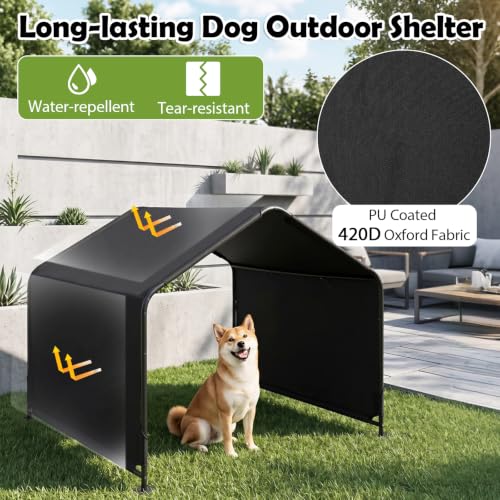 Large Dog Shade for Outdoor,4.2' x 3.8' x 3.5' Pet Tent Canopy | PU Coating | Waterproof | Robust Metal Frame | Ground Stakes Included | Ideal for Medium & Large Dogs |