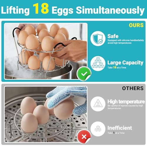 Stackable Egg Steamer Rack for Instant Pot 6Qt & 8Qt, 18 Egg Holder | Durable 304 Stainless Steel Construction, Heat-Resistant Handle, Steaming & Cooling Rack