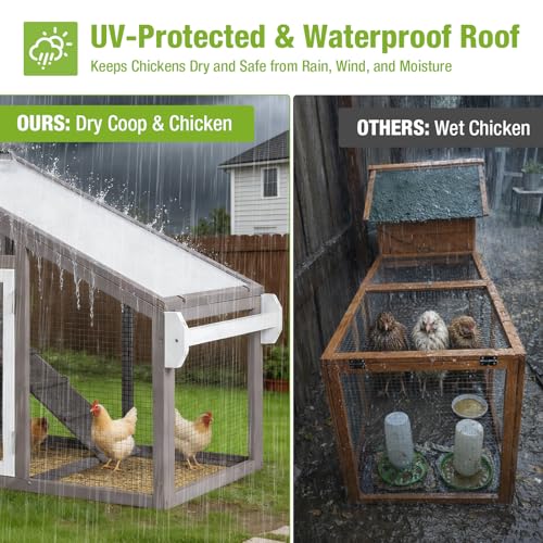 GUTINNEEN Chicken Coop with Wheels, Expandable Hen House Poultry Cage with Run, UV-Protected Roof, Divided Nesting Boxes, Easy One-Person Move, Ideal for 2 Adult Chickens or 4 Bantams, 72.3" L, Brown - color: Brown, size: 72.3"L x 26"W x 39.8"H