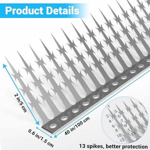 Bird Spikes Squirrel Proof Baffle for Bird Feeder Pole, Outdoor Anti Climb Spikes for Fence, Tree, Wall, Roof, Drainpipes, Deterrent Squirrel, Pigeon, Raccoon, Cat, 40 inch Stainless Steel Barb Spikes - size: 40 inches