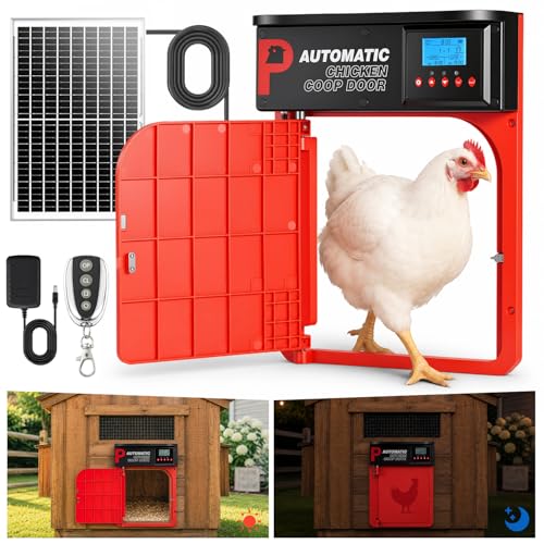 Automatic Chicken Coop Door with Solar Panel | Upgrade Door Opening, Anti-Pinch, Remote Control, Timer & Light Sensor, Weather Proof, 4 Modes, Easy Install