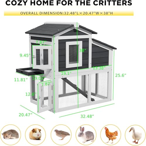 Chicken Coop for 2-4 Chickens, Chicken Run, Wooden Hen House | Asphalt Openable Roof, Non-Slip Ramp, Nesting Boxes,Pull-Out Removable Tray, Ideal for Backyard Outdoor Use - color: White