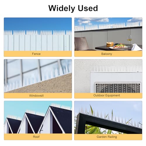 OFFO Bird Spikes for Pigeon Woodpecker Crow, Outdoor Use for Balcony Patio Window, Easy to Install, Frosted White, Covers 12.5 Feet(3.8m) - color: Frosted White
