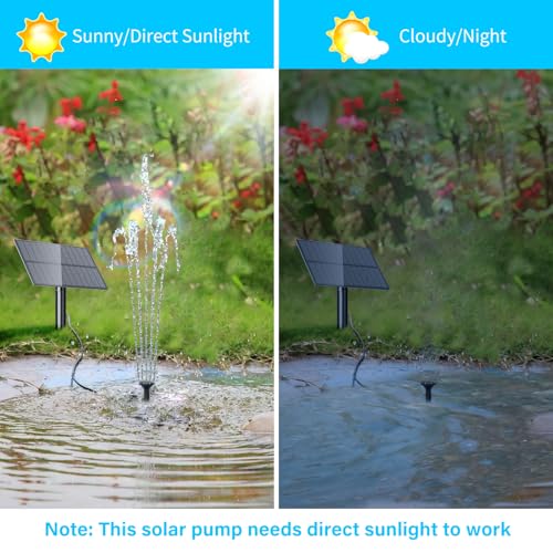 Biling Upgraded Solar Fountain Pump Kit with Ground Stake for Bird Bath | Adjustable Solar Panel, Brushless Low-Consumption Motor, 4 Spray Nozzles, ECO Solar Power for Garden Fish Tank - size: 1.5W