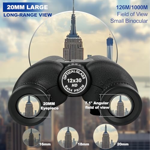 12x30 Compact Binoculars for Adults Kids, HD High Powered Binocular | Small Binoculars for Bird Watching Cruise Travel, with Phone Adapter, BAK4 Prism, Waterproof Lightweight Pocket Binoculars