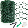 Chicken Wire 4in x 118in with a Pair of Gloves，1 Wire Cutter，50 Pcs Cable Zip Ties, Floral Chicken Wire Mesh 0.8mm Hexagonal Galvanized PVC Coated Garden Netting Fence for Craft Poultry Garden - size: 4in x 118in