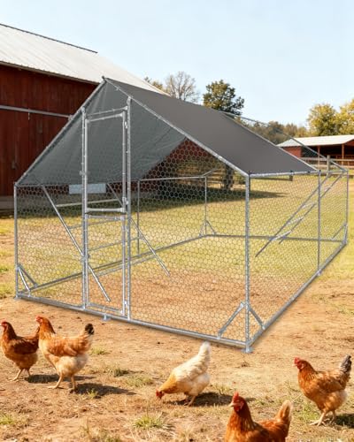 Large Chicken Coop for 10-15 Chickens Chicken Runs for Yard with Cover Metal Poultry Cage with Perch Hen House Chicken Pen Outdoor - size: 155.0"L x 117.3"W x 77.6"H