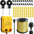 Electric Wire Fence Kit, 5 Mile 110VAC 0.25 J Plug in Fence Charger with 3366 FT Polywire, 40 T Post Insulators, 20 Screw in Insulators for Pasture Farm Horse Cattle Poultry Fencing - size: 3366FT, style: 0.25J