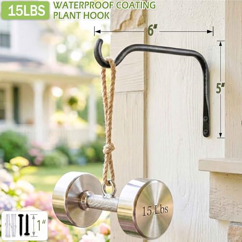 Lifyzoon 6" Outdoor Plant Hangers Brackets, 2-Pack Metal Wall Hanger | Hold 15lbs, Rust-Proof Iron Plant Brackets, Easy Installation, for Hanging Baskets, Bird Feeders, Wind Chimes, Lanterns - size: 6Inch-2Pack