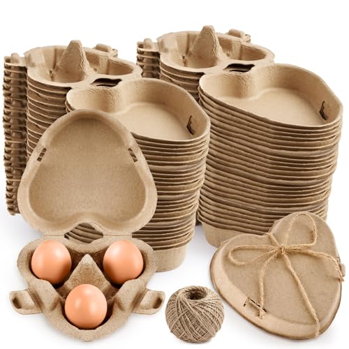 Heart Shaped 3 Egg Cartons with 20m Twine, Cardboard Egg Cartons Boxes for DIY Valentine’s Day Gifts, Rustic Egg Packaging Containers for Easter Valentines Farmers Market Baby Shower (20)
