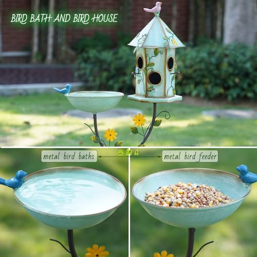 Bird Baths and Bird House with Pole,birdhouses for Outdoors，Metal Bird Bath | 56" H Bird Houses,Metal Bird Bath Bowl,Bird Bath with Stake,Garden Yard Decor