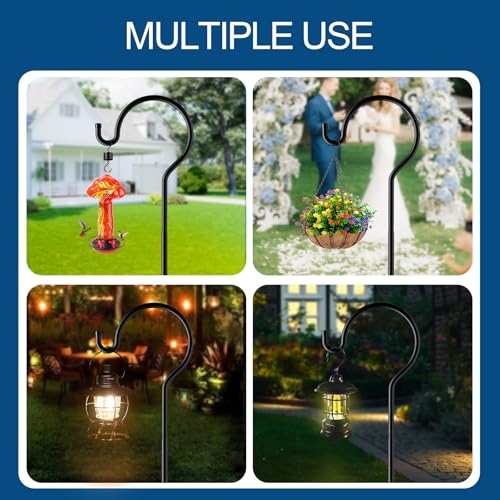 92" Shepherds Hook for Bird Feeders, 7-Prong Base Tall Garden Hook | Heavy duty 3/4" thick metal outdoor pole with 7 prong ground anchor, tall plant hanger for hummingbird feeders & lanterns - size: 92 Inch