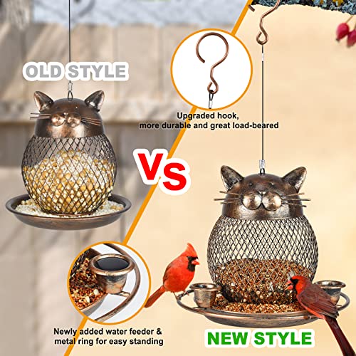 Bird Feeders for Outdoors Hanging, Heavy Duty Cute Cat Bird Feeder | Metal Wild Bird Feeder Equipped with Water Feeding Cups, Finch Sparrow Birdfeeder for Garden Yard Lawn Decor