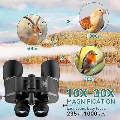MLight 10-30X50 Zoom Binoculars for Adults, High Powered Military Binoculars for Bird Watching, Hunting, Outdoor, Hiking, Concerts Large View, Waterproof, BK7 Prism, FMC Lens, Low Light Night Vision - color: 10-30X50 (BAK7)